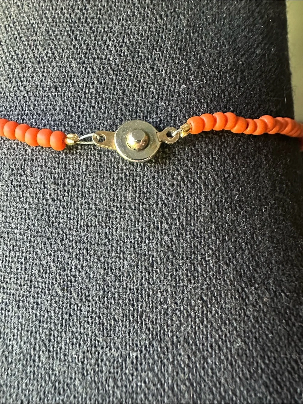 Beaded Orange Choker Necklace with Center Shell Accent